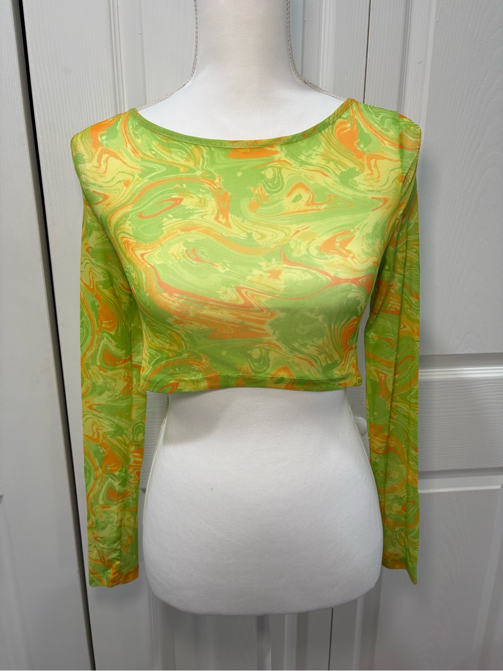 Shein Green And Orange Swirl Crop Top